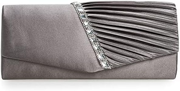 CHARMING TAILOR Evening Handbag Crystal Embellished and Pleated Satin Clutch (Pewter)