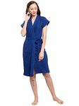 Poorak Cotton Half Sleeves Bathrobe for Women - Free Size Upto 42 Inches -Blue