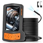 Triple-Lens Borescope Inspection Camera with 50 FT Semi-Rigid Cable, 5" IPS Screen Endoscope Camera with Light, 1080P Sewer Camera, IP67 Drain Snake Camera, 32G Storage Card, Carrying Case