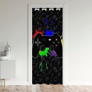 Castle Fairy Gamepad Door Curtain 34" WX80 L,Watercolor Gaming Controller 30%-50% Blackout Curtain,Colorful Graffiti Modern Gamer Winter Insulated Thermal Doorway Curtain for Boys Girls Teens,Black