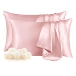 THXSILK Set of 2 Mulberry Silk Pillowcase for Hair and Skin, Both Sides Real Mulberry Silk Pillow Cases with Hidden Zipper, Organic Silk Pillowcase Standard Size 20×26 inches, Light Pink