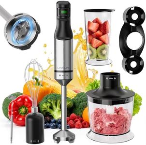 1200W Immersion Blender Handheld, 5-in-1 Variable Speed Emulsifier Hand Blender Stick with Whisk Chopper Milk Frother Mixing Cup and Storage Rack for Kitchen Soup, Purees, Baby Food and Smoothies