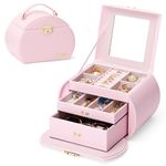 Yorbay Seelux Jewellery Box for Girls, Lockable Jewellery Boxes Organiser with Mirror and 2 Drawers for Rings, Bracelets, Earrings,Gifts for Girls Women (Pink + Gold)