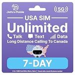 USA SIM Card, Unlimited Call/Text/Data, Uses T-Mobile, Easy to Use, Quick Activation, Reloadable, Unlimited Calling to Canada, Jethro Mobile Prepaid US SIM Card for Canadian Traveler (7 Days)