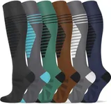 Hi Clasmix 6 Pairs Stripe Compression Socks for Men & Women 20-30 mmHg Graduated Compression Stockings for Sports Running Flight Travel Pregnancy Hiking Workout(Stripe Multi06,S-M)