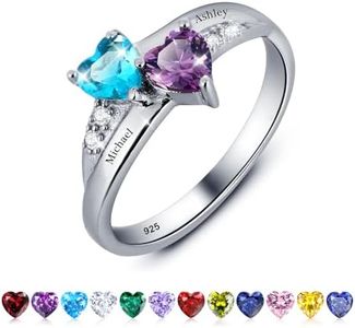 Lam Hub Fong Personalized Mothers Day Gifts Birthstone Rings for Women Mother Daughter Promise Rings for Her Custom Engagement Name Rings for Her Girlfriend Wife (2 Birthstones-2, 6)
