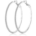 MOROTOLE 925 Sterling Silver Rhinestone Hoop Earrings Thin Silver Rhinestone Hoops Hypoallergenic Large Silver Hoops Earrings for Women Jewelry Gifts 20/30/40/50/60/70mm Silver Hoops
