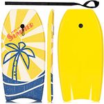 GYMAX Surfing Bodyboard, Boogie Body Board with Crescent Tail, Wrist Leash and XPE Deck, Beginner's Lightweight Surfboard for Kids Teenager (Coconut Tree)