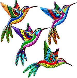 ZYP Metal Outdoor Wall Art Decor,3D Colorful Garden Birds Sculpture Outdoor Iron Hanging Decor Ornaments, Metal Hand-made Bird Wall Art Decorations for Fence Patio Balcony Living Room,Hummingbird