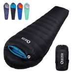 QEZER Down Sleeping Bag, Lightweight Winter Sleeping Bag 0°C to -12°C[1200g/1590g] for Adults and Teenager Camping,Hiking,Backpacking Outdoor 4 Season (Black -18°C)