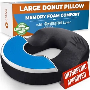 5 STARS UNITED Donut Pillow Hemorrhoid Tailbone Seat Cushion – Gel Memory Foam - Large Black Lifting Cushion Pain Relief for Coccyx, Prostate, Sciatica, Pelvic Floor, Pressure Sores, Pregnancy