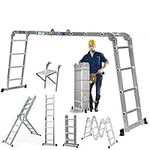 Multi Purpose Combination Ladder 4.7M 15.5FT Foldable Step Ladders Aluminium 150kg Capacity 16 Steps EN131 with 1 Free Platform for Indoor Outdoor Works