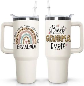 Ceovfoi Grandma Tumbler with handle Lid and Straw, 40 oz Best Grandma Ever Vacuum Insulated Travel Coffee Mug CupTumbler, Mothers Day Gifts for Grandmothe