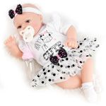 The Magic Toy Shop BiBi Doll 17" Reborn Baby Dolls Girl Jasmine Cow Design Outfit With Open Eyes, Baby Doll Bottle, Dummy & Certificate - Reborn Baby Dolls For Girls & Boys (Open Eyes Girl in Skirt)