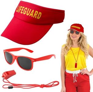 APOMOONS 3 Pcs Lifeguard Costume Set, Lifeguard Accessories,Lifeguard Costume Women Men,Baywatch Costume,Include Lifeguard Hat,Whistle,Sunglasses,Lifeguard Fancy Dress For Adults Kids Pool Party