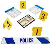 Kobe1 Police Crime Scene Kit:Police Barrier Tape(6m),Tamper Proof Evidence Collection Bags (x2),Photo Evidence Markers Frames Tents.Cards:1 to 4 (10.5cm x 15cm).