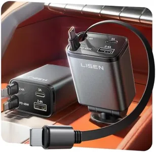 LISEN Retractable Car Charger, 84W Car Adapter USB C Fast Charger, Travel Essentials Car Accessories for Men Women for iPhone 17 16 15 14 13 12 Pro Max Plus Mini Samsung S26 S25 (2 Pack)