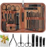 Manicure Set, Professional Nail Clippers Pedicure Kit 26 Pieces Nail Care Tools for Travel & Grooming (Brown)