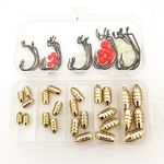 Fishing Brass Hollow Sinkers, Brass Sinker Weights Jig Hooks, Fishing Sinkers Set, Brass Fishing Weights Kit With Box For Freshwater Saltwater Fishing (25Pcs Weights+Hooks+Beads)