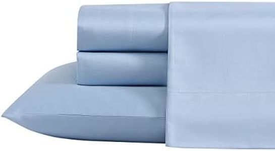 Laura Ashley- Queen Sheet Set, Luxury Sateen Cotton Bedding, 800 Thread Count, Soft & Smooth Home Decor (Solid Blue, Queen)