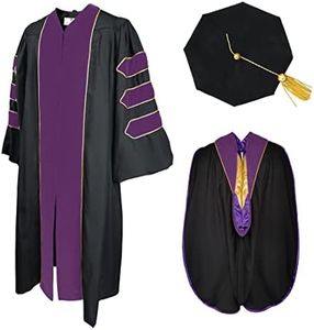 GradPlaza Doctoral Graduation Gown Regalia by University with Gold Piping and Tam 8 Sides