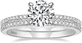 EAMTI 1.25CT 925 Sterling Silver Bridal Ring Sets Round CZ Engagement Rings Promise Rings for Her Wedding Bands for Women Size 7