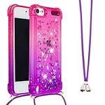 IMEIKONST Liquid Case for iPod Touch 7, Glitter Shiny Sequin Sparkle Quicksands With Drawstring Choker Soft Transparent Silicone TPU Protective Bumper Cover for iPod Touch 5 / Touch 6 Pink Purple YB