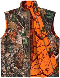 GUGULUZA Camo and Orange Hunting Reversible Vest, Game Vest Jacket for Hunting Camping (M-4XL), Orange Camo, X-Large