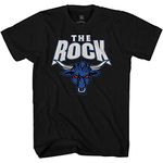 WWE Mens The Rock Shirt - The Brahma Bull Superstar Tee - Dwayne Johnson World Wrestling Champion T-Shirt (Black, Medium)