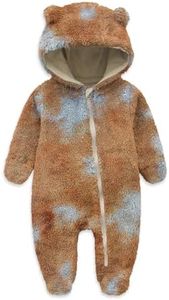 Jimonda Baby Tie Dye Snowsuit Winter Fleece Jumpsuit 0-18 Months, 100% Polyester Hooded Clothes with Bear Ears, Warm Footed Soft Outerwear for Infant Boys Girls