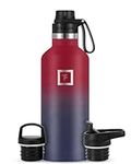 IRON °FLASK Sports Water Bottle - 32 Oz - 3 Lids (Narrow Spout Lid) Leak Proof, Durable Vacuum Insulated Stainless Steel - Hot & Cold Double Walled Insulated Thermos - Mothers Day Gifts