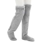 Women's Over Knee Fuzzy Socks 32" Long Warm Plush Slipper Stockings Adjustable Fleece Winter Thermal Leg Warmer