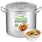 Stainless Steel Cookware Stockpot, 35 Quart Heavy Duty Induction Soup Pot with Stainless Steel Lid and Strong Riveted Handles, Even Heat Distribution, Compatible with Most Cooktops