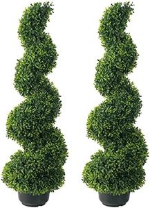 35 Inch Artificial Boxwood Topiary Tree Spiral Plants Fake Faux Artificial Topiary Trees Plant Decor in Plastic Pot Green Indoor or Outdoor for Garden Gate Office Home Decoration Gifts, Set of 2