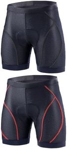 2 PCS Mens Cycling Underwear 4D Padded Bike Shorts Anti-Slip Leg Elastic Wide Waistband MTB Shorts for Cycle Riding Biker(Medium, Black + Red)