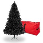 6FT Black Christmas Tree, Artificial Halloween Tree, Premium Spruce Xmas Tree w/1000 Tips, Metal Hinges & Base for Home, Office, Party Decor