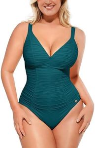 SHAPELLX Womens One Piece Swimsuit Tummy Control Ruched Shaping Swimwear with Adjustable Lace-Up Back Sage Green Small