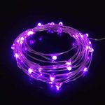 Set of 2 Battery Operated Mini Led Fairy Lights Dewdrop Lights with Timer 6 Hours on/18 Hours Off for Christmas Party Decorations,30 Count LEDs,10 Feet Silver Wire (Purple Color)