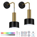 Lightsjoy 2 Pack Battery Operated Wall Lights Rechargeable Wall Sconces Battery Powered Dimmable Wall Light RGB 18 Colors Timing Battery USB Wall Lamp with Remote Control for Bedroom Living Room-Black