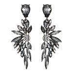 JeanBeau Large Black Crystal Wedding Bridal Earrings for Women - Art Deco Rhinestone Angel Wings Long Drop Statement Multi Marquise Cluster Bling Dangle Chandelier Pageant Drag Queen Prom Jewelry Gift