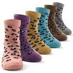 Big Girls Wool Socks Kids Thick Winter Socks Thermal Crew Socks for Girls 6 Pairs Leopard 8-10 Years