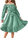 Arshiner Girls Sage Green Dress Fall Formal Party Boho Hawaiian Square Neck Dresses for 12-14Y