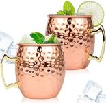 Moscow Mule Mugs Set of 2, 16 oz Moscow Mule Copper Mugs, 304 Stainless Steel Large Capacity Hammered Cups with Handle, Handcrafted Copper Cocktail Cups for Cocktail Beer Bar Party