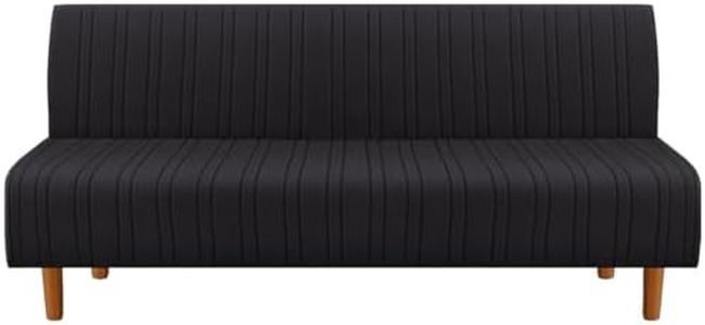 H.VERSAILTEX Stretch Futon Slipcover Armless Sofa Cover Furniture Protector Without Armrests Slipcover Soft with Elastic Bottom for Kids, Spandex Jacquard Modern Stripe Design, Jet Black