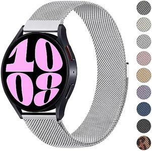 Leonids Metal Band for Samsung Galaxy Watch 6/6 Classic 40mm 44mm 43mm 47mm, Galaxy Watch 5/4/Active 2 Bands 40mm 44mm, Galaxy Watch 5 Pro 45mm, Galaxy Watch 4 Classic 42mm 46mm, 20mm Quick Release Stainless Steel Metal Replacement Wristband Straps Women Men (Silver)
