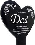 Dad Memorial Grave Marker Plaque with Engraved Poetry for Father “In Loving Memory of Dad”, Cemetery Ground Stake Sign Decoration, Heart, Black