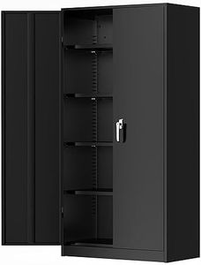 Greenvelly Metal Cabinet, 72” Black Tool Steel Locking Cabinet with Doors and 4 Shelves, Tall Cabinets for Garage Storage Systems Lockable File Cabinet for Home Office, Classroom/Pantry