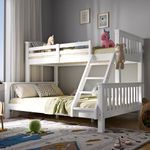 Blisswood Triple Bunk Bed – 4ft6 Double & 3ft Single Pine Wooden Bed Frame with Ladder, Triple Sleeper for Teens & Kids Adults, Space-Saving Bunk for Bedroom or Guest Room (White_L198 x W143 x H146cm)