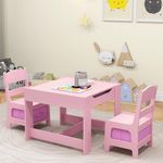 Costzon Kids Table and Chair Set, 3 in 1 Wood Activity Table for Arts, Crafts, Drawing, Reading, Playroom, Toddler Table and Chairs w/ 2 in 1 Tabletop, Storage Space, Gift for Boys Girls (Pink)