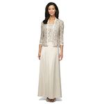 Alex Evenings Women's Long A-Line Mock Jacket Dress, Taupe, 6